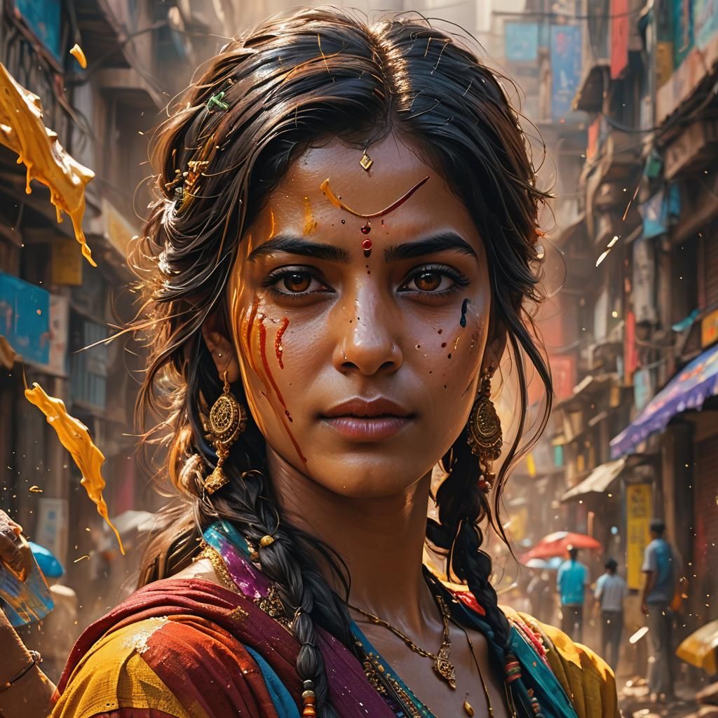 Worried Person in Mirror: Hyperrealistic Splash Art