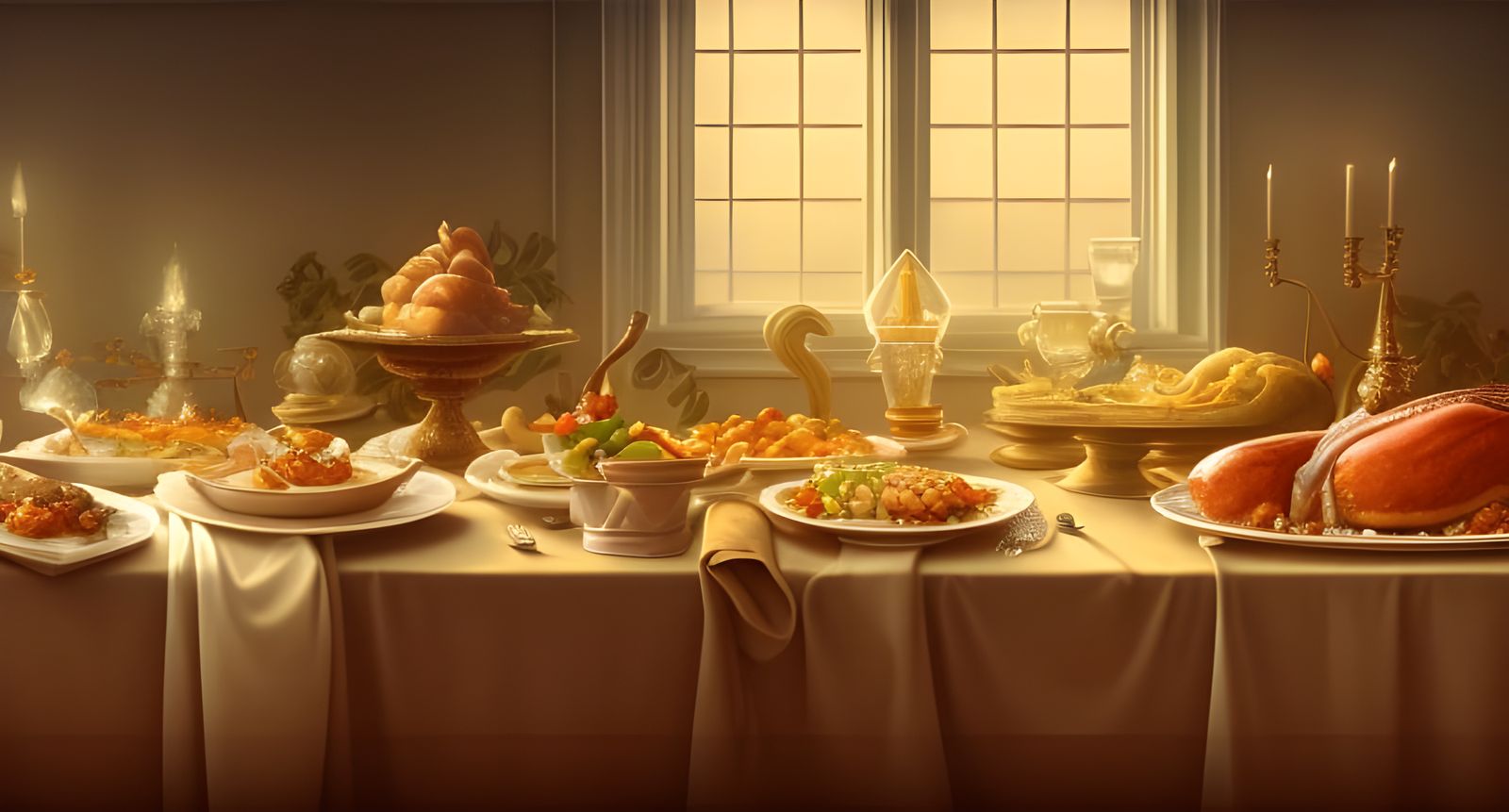 Grand Thanksgiving Feast in Art Nouveau Style