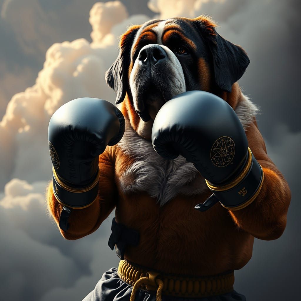 Saint Bernard Champion Boxer in Dreamlike Arena