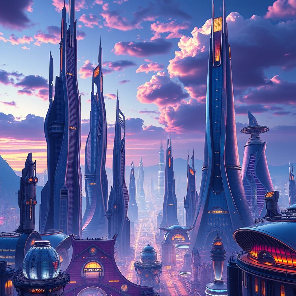 Surreal Futuristic Cityscape of Wonder and Discovery