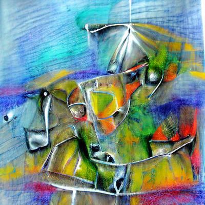 Colorful Cubist Ink Drawing with Polished Finish