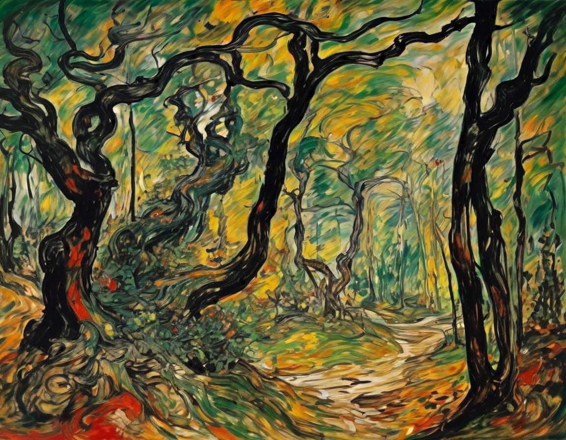 Dryad in Enchanted Forest Grove, Vivid Impasto Painting