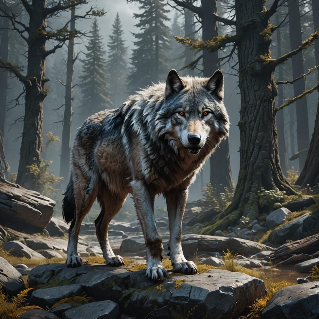 Detailed Grey Wolf Matte Painting