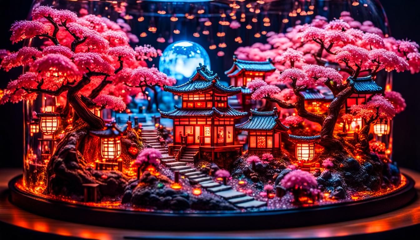 Miniature Japanese Village Inside Glittering Cherry