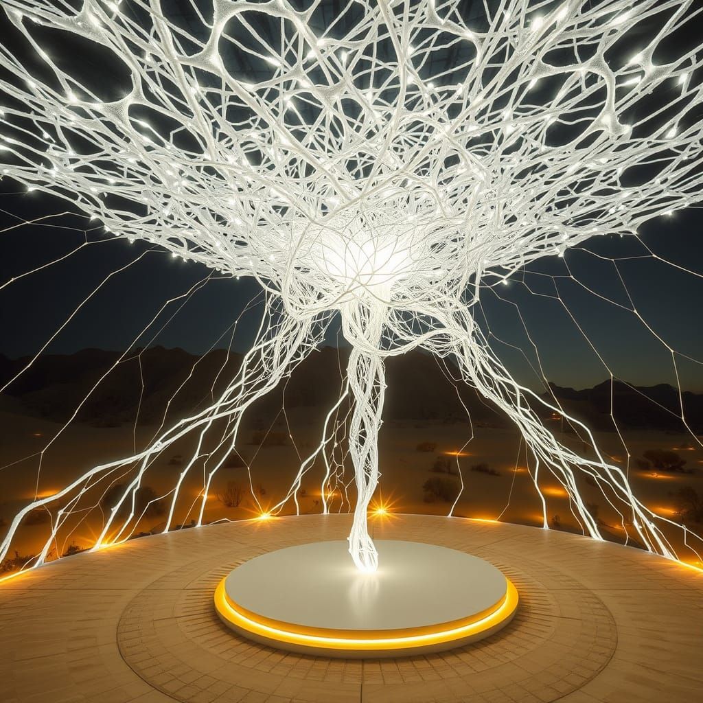 Surreal Futuristic Web Canopy Glows in Golden Light