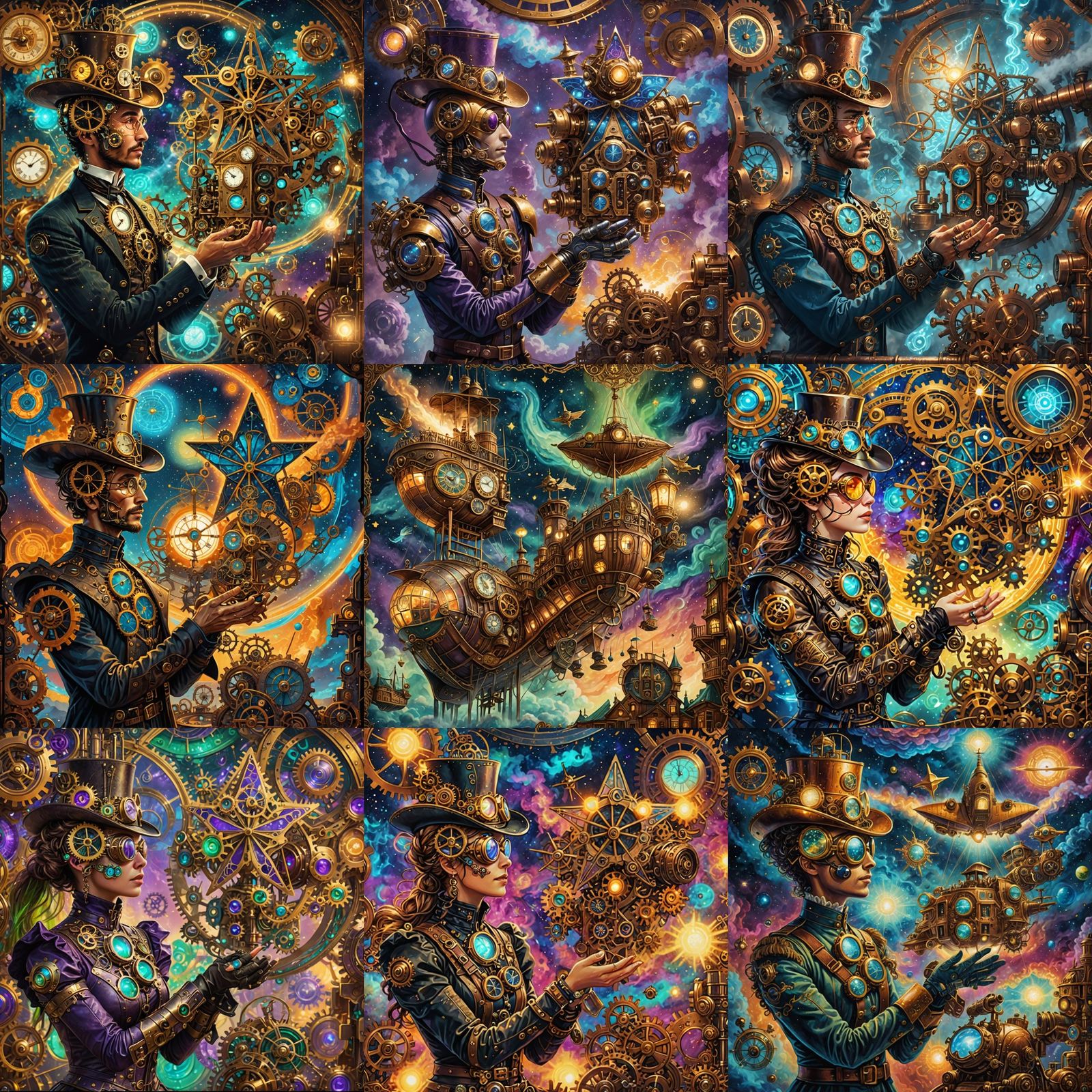 Steampunk Astral Cosmos in Mixed Media Style