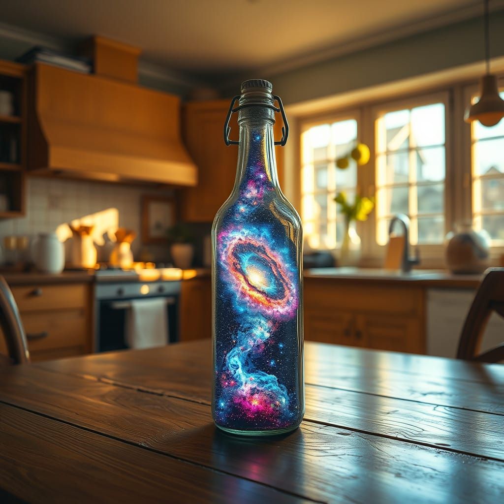 Cosmic Galaxy in a Bottle, Radiant Kitchen Scene