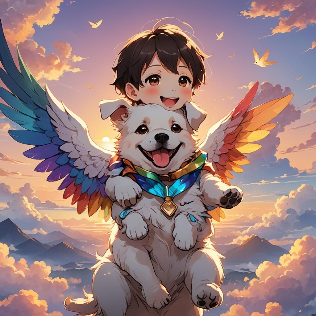 Kawaii Dog and Baby Boy in Anime Style