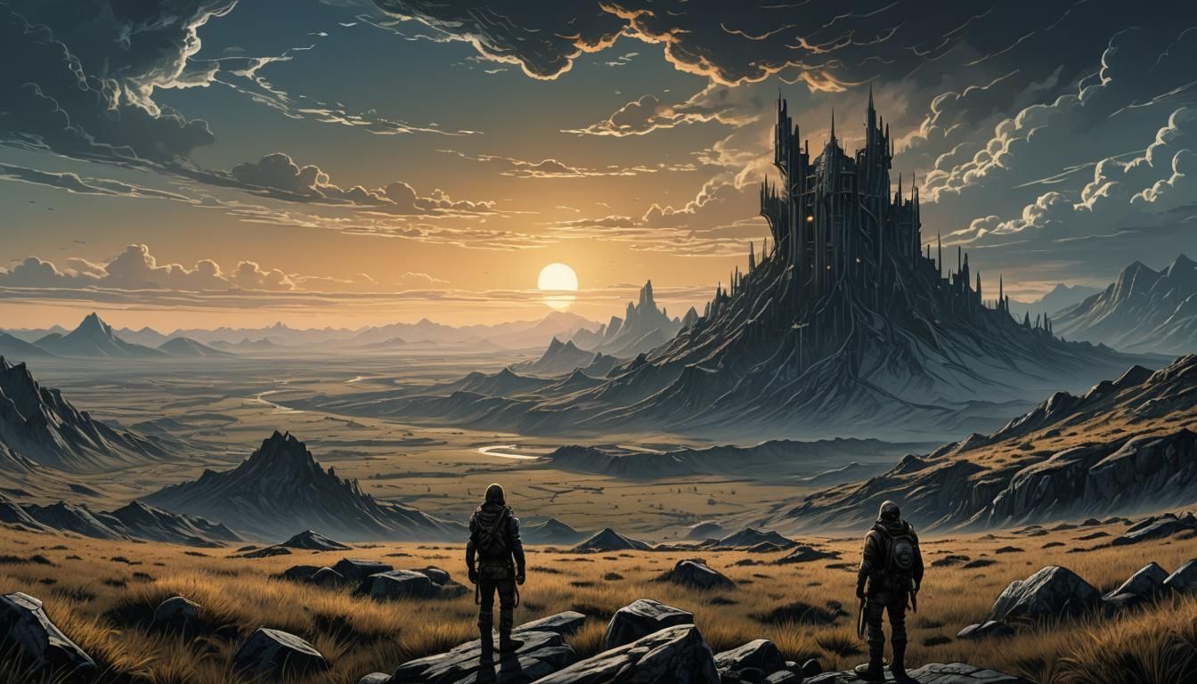 Post-Apocalyptic Observation Point at Dawn: Digital Illustra...