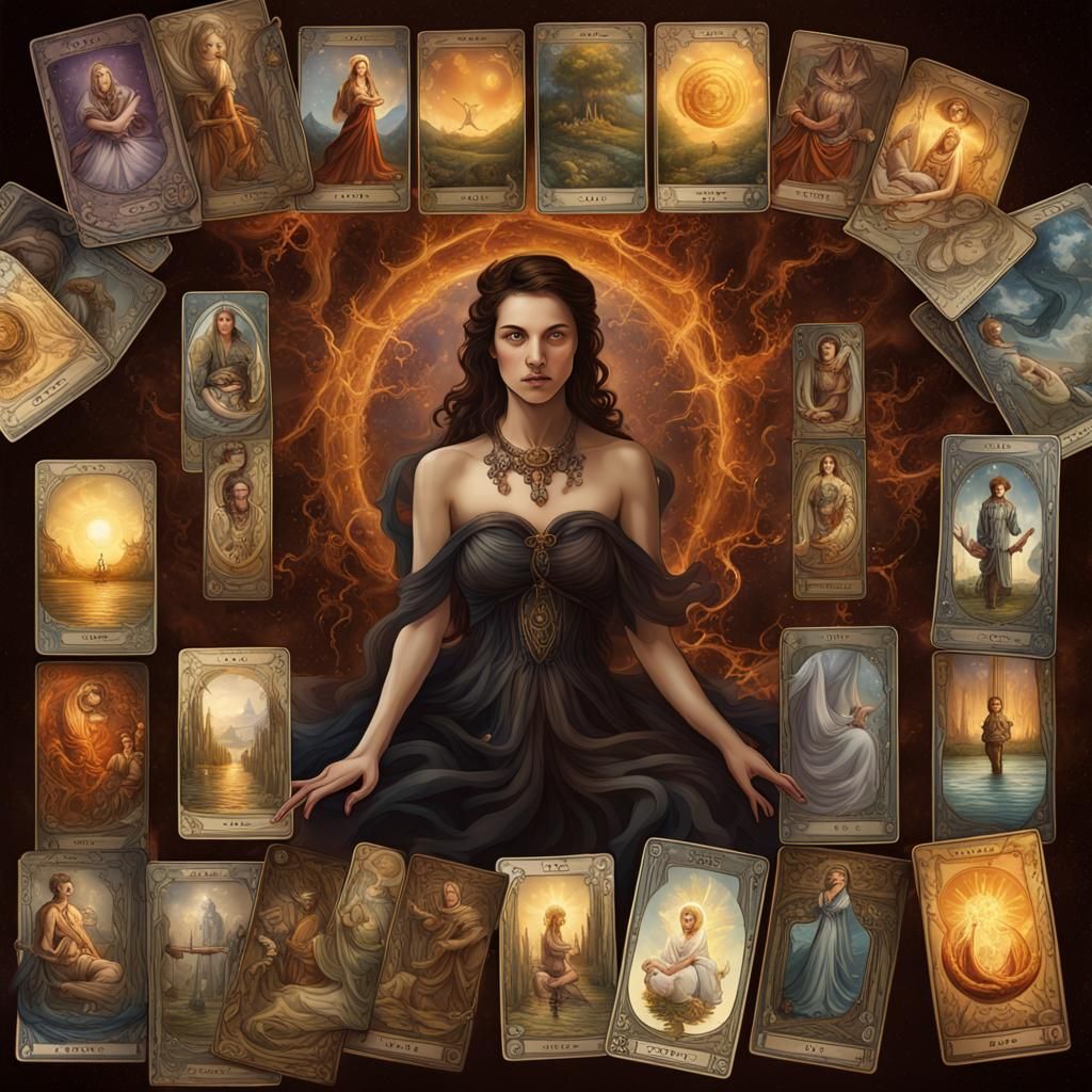 Detailed Tarot Card Art in Art Nouveau Style