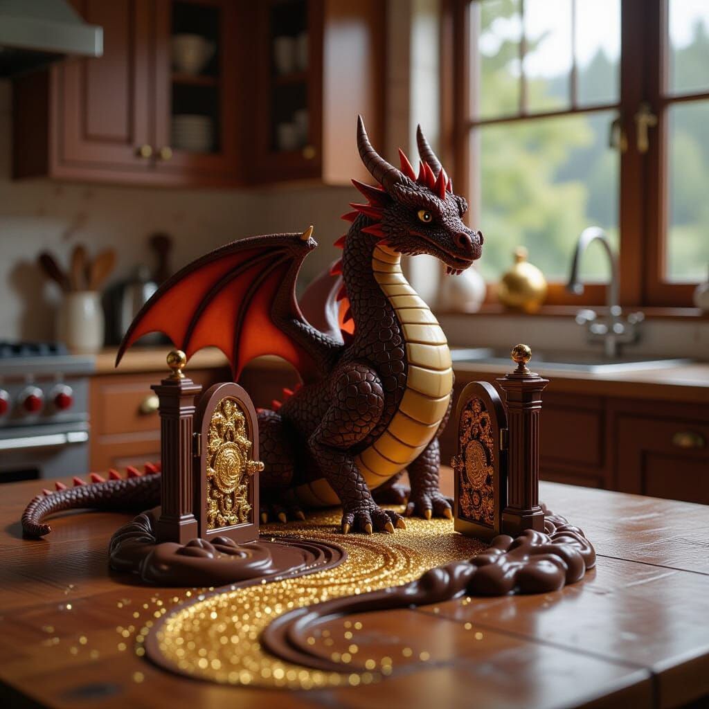 Chocolate Dragon Portal Statue: Steampunk Whimsy