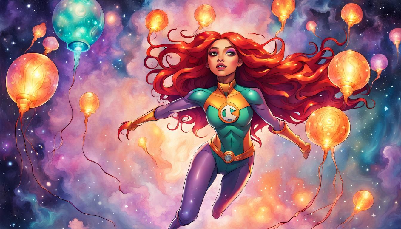 Starfire Flying in Pastel Galaxy: Detailed Fan Art