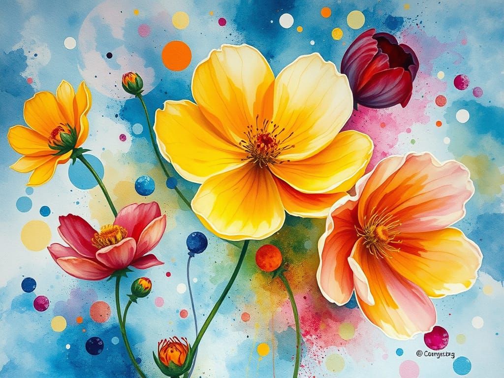 Dreamlike Cosmos Bush Blooms in Vibrant Aquarelle