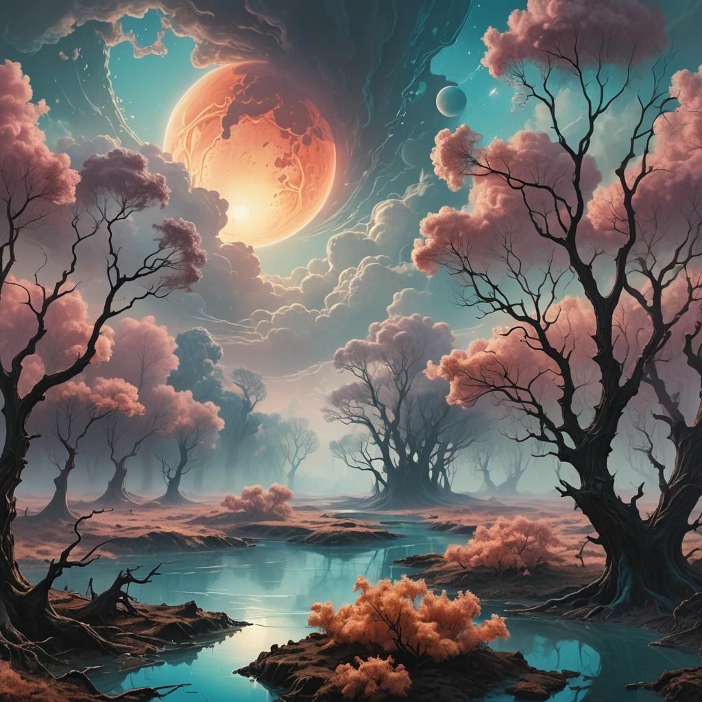 Surreal Uranus Landscape Concept Art as Oil Painting