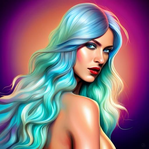 Ultra-Realistic Woman with Colorful Hair in Pop Art Style