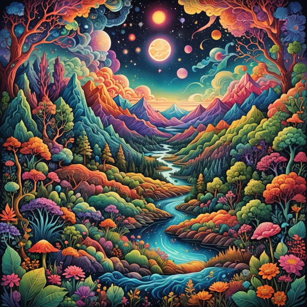 Psychedelic DMT Dreamscape in Vibrant Colors