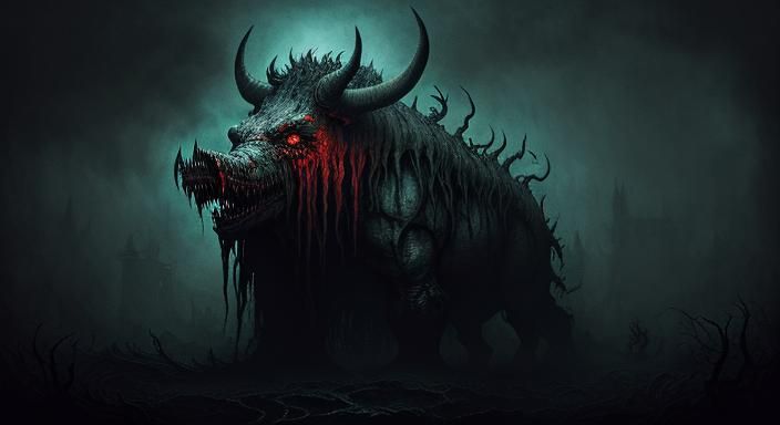 Eldritch Boar Monster in Surreal Dark Art Style