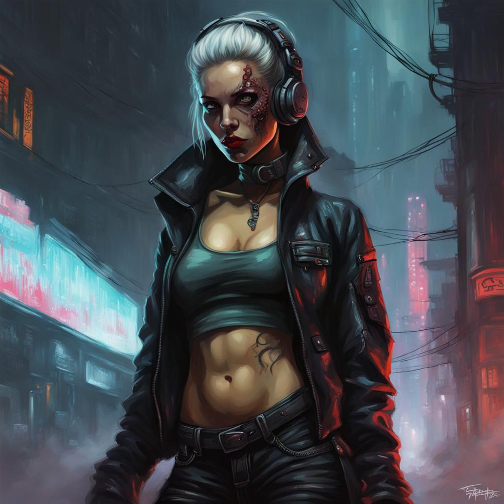 Sinister Cyberpunk Woman in Horror Style
