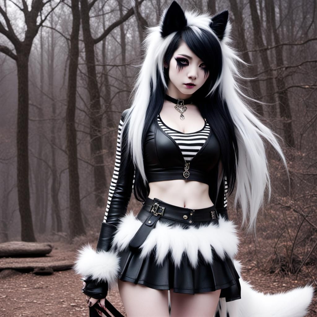 Kitsune Girl with Emo Style and Fox Features