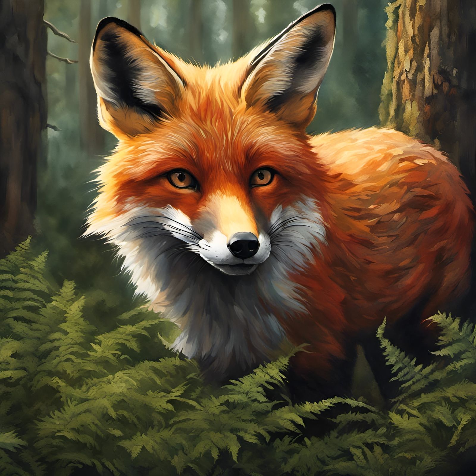 Hyperrealistic Red Fox in Forest Concept Art