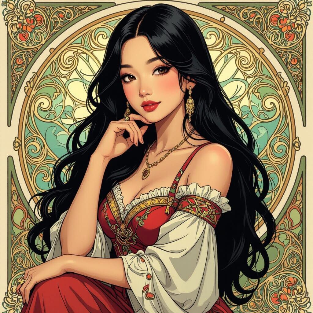 Jennie in Art Nouveau Style with Vibrant Colors