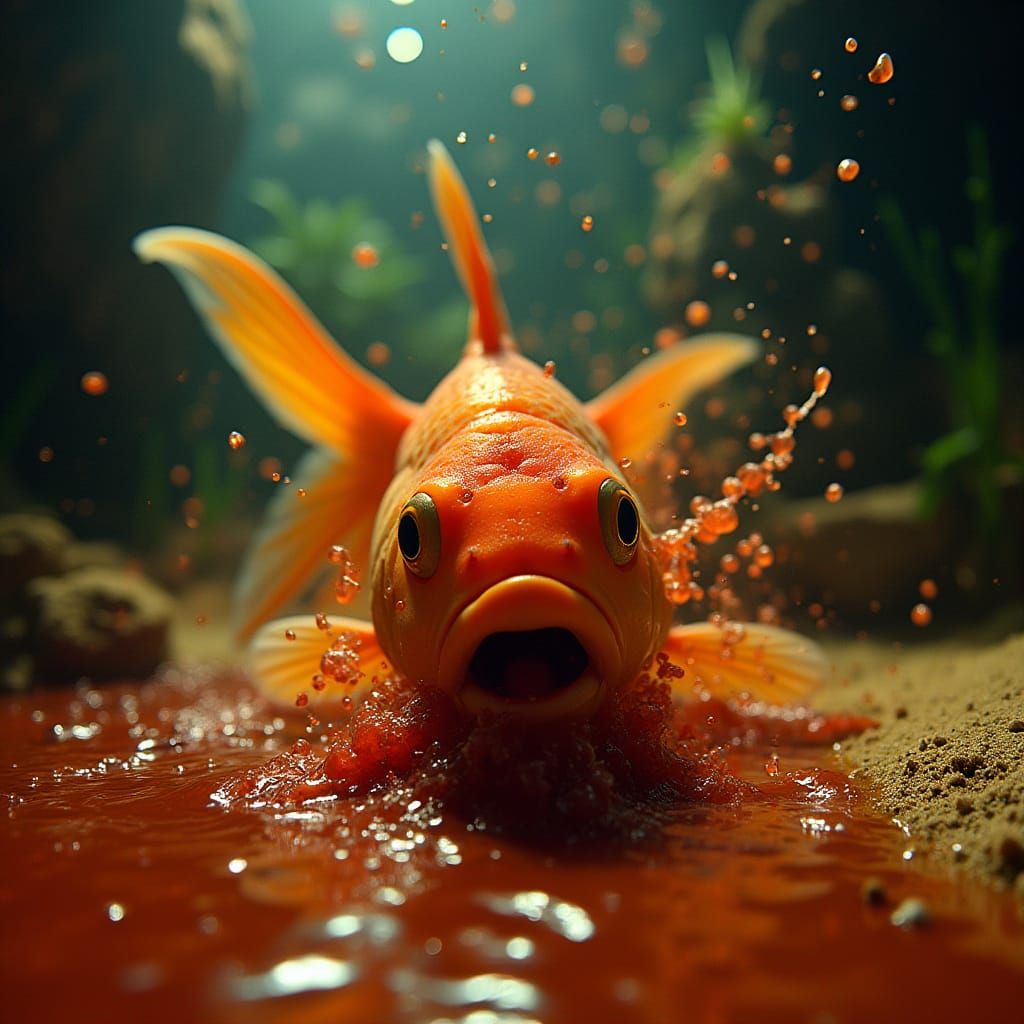 Piranhas Attack Goldfish in Aquarium: Hyperrealistic Close-U...