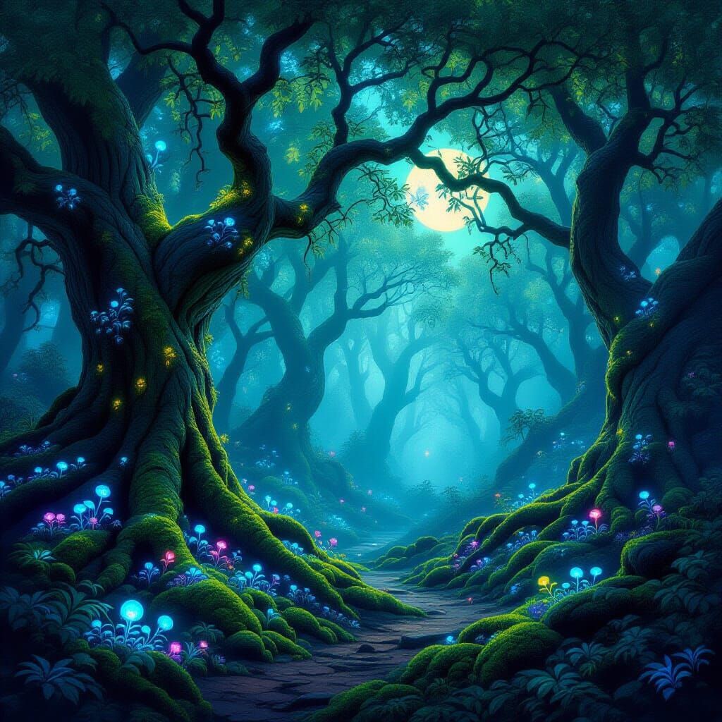 Ethereal Forest Grove in Luminous Fantasy Art Style