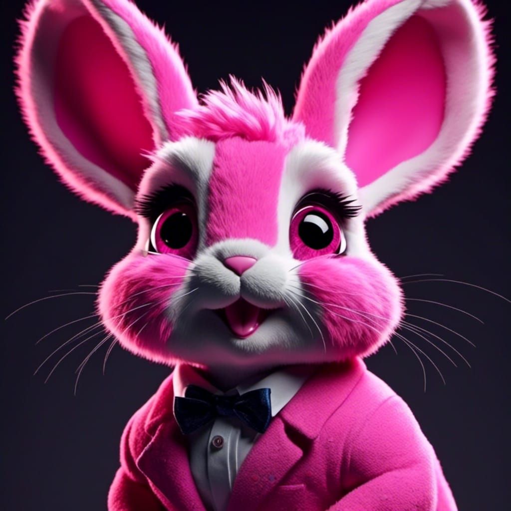 Fluffy Pink Anthropomorphic Bunny Rabbit Portrait