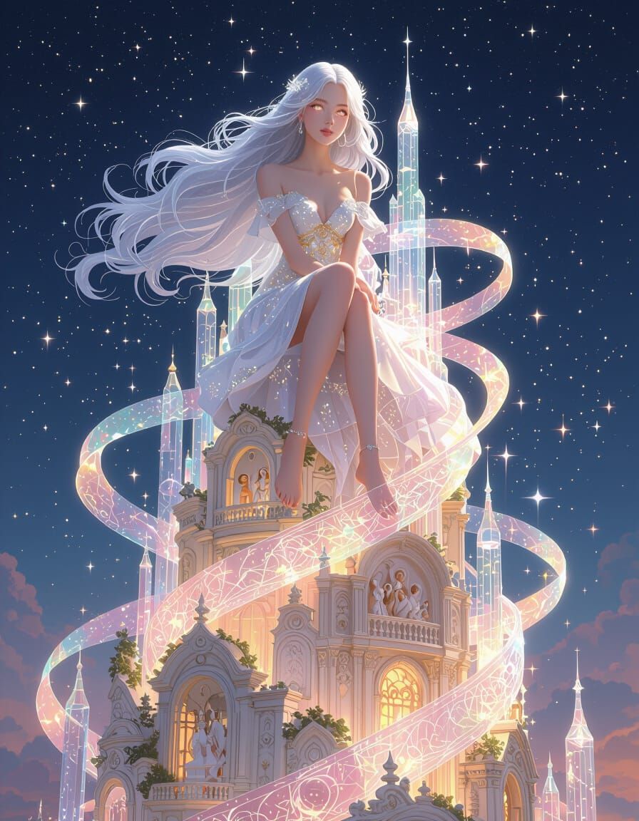 Ethereal Woman on Dream Tower in Gentle Giant's Hands