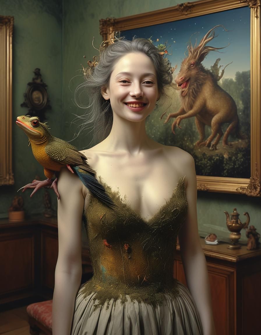 Surreal Mansion Portrait: Bizarre Creatures in Magical Reali...
