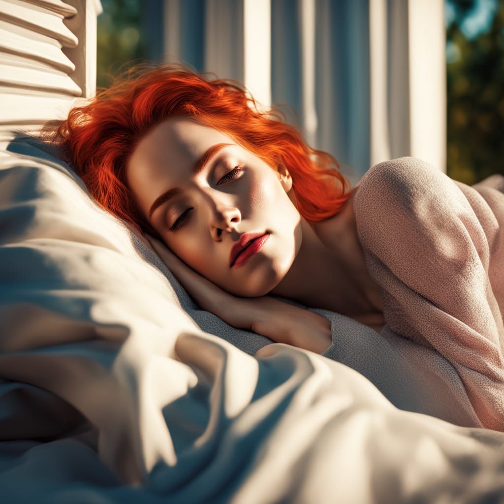 Surrealistic Hyperrealism: Young Woman Slumbers on Porch