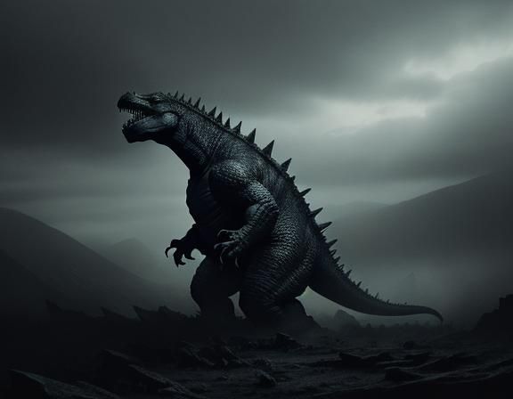 Eerie Monochrome: Godzilla in Dark Gothic Style