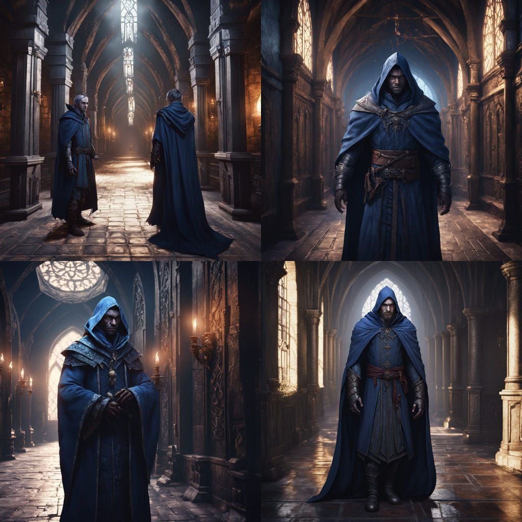 Elven Vampire in Dark Blue Robes, Fantasy Art