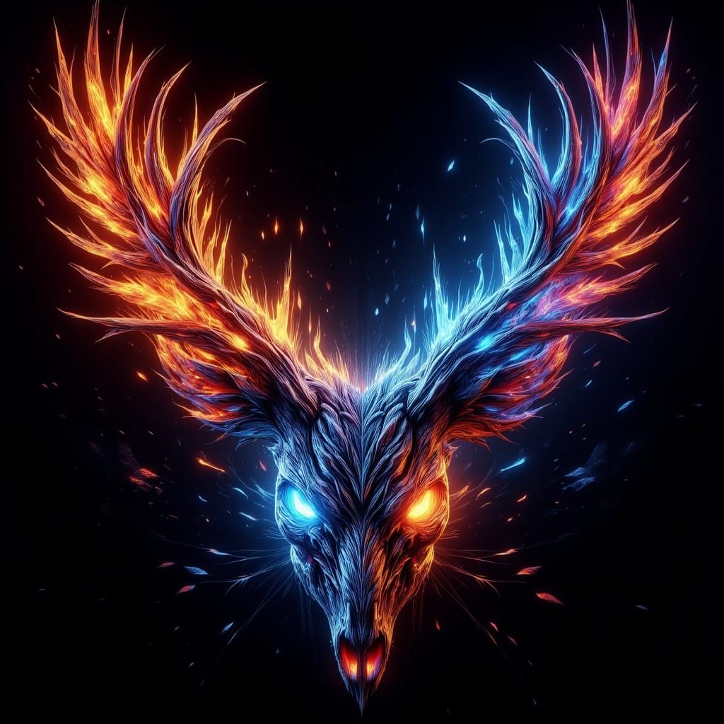 Vibrant Tattoo Design with Phoenix Deer Skull