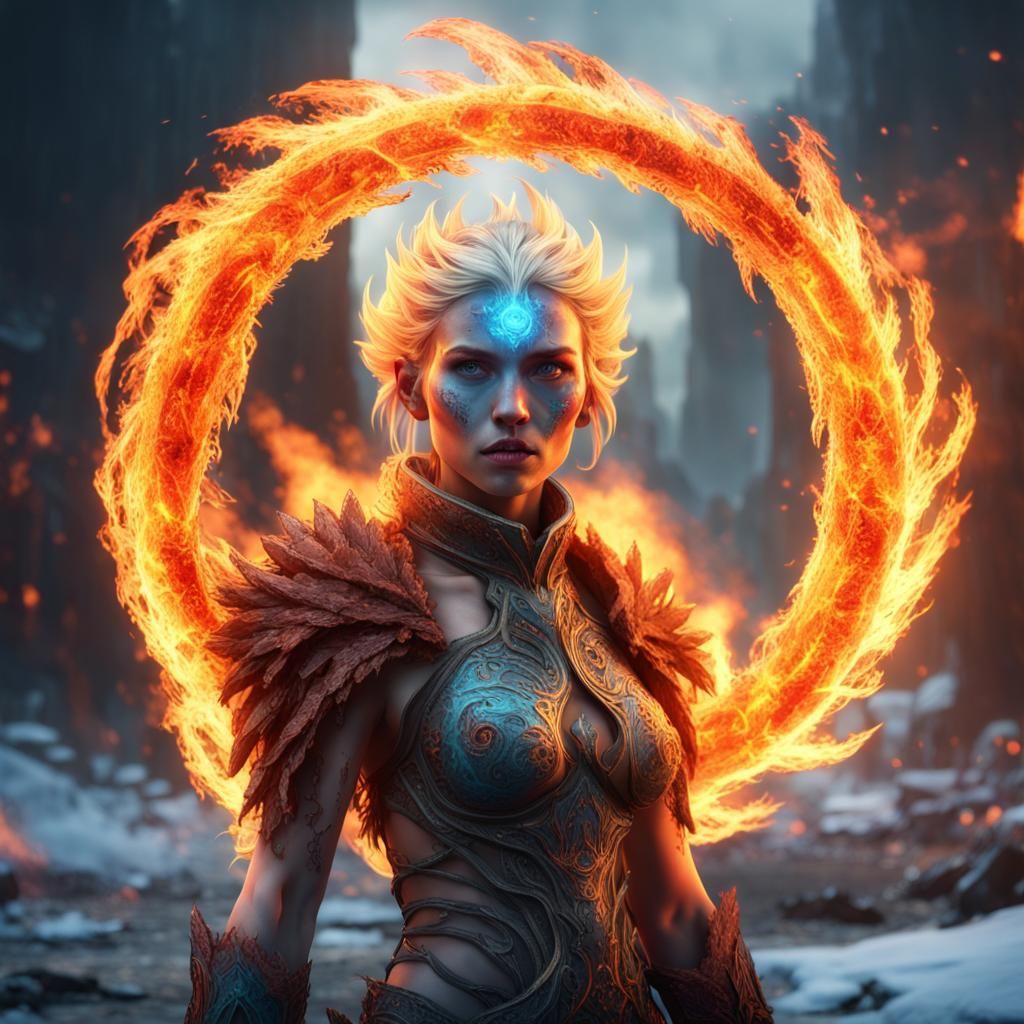 Fire Elemental and Ice Prince in Post-Apocalyptic World