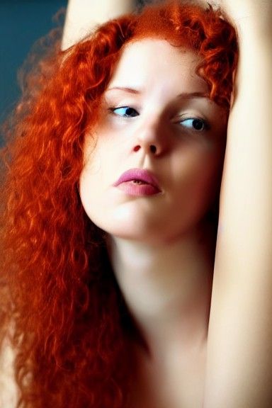 Lonely Red-Haired Woman in a Room
