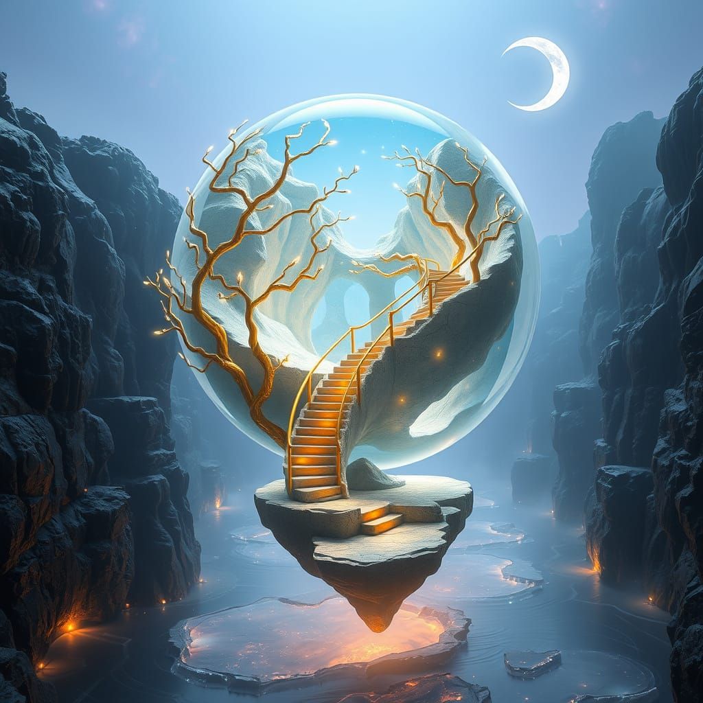 Floating Canyon Sphere with Amber Light