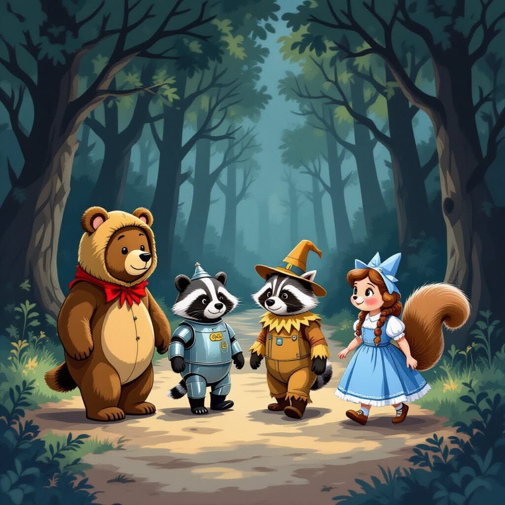 Forest Path Adventure with Costumed Animals