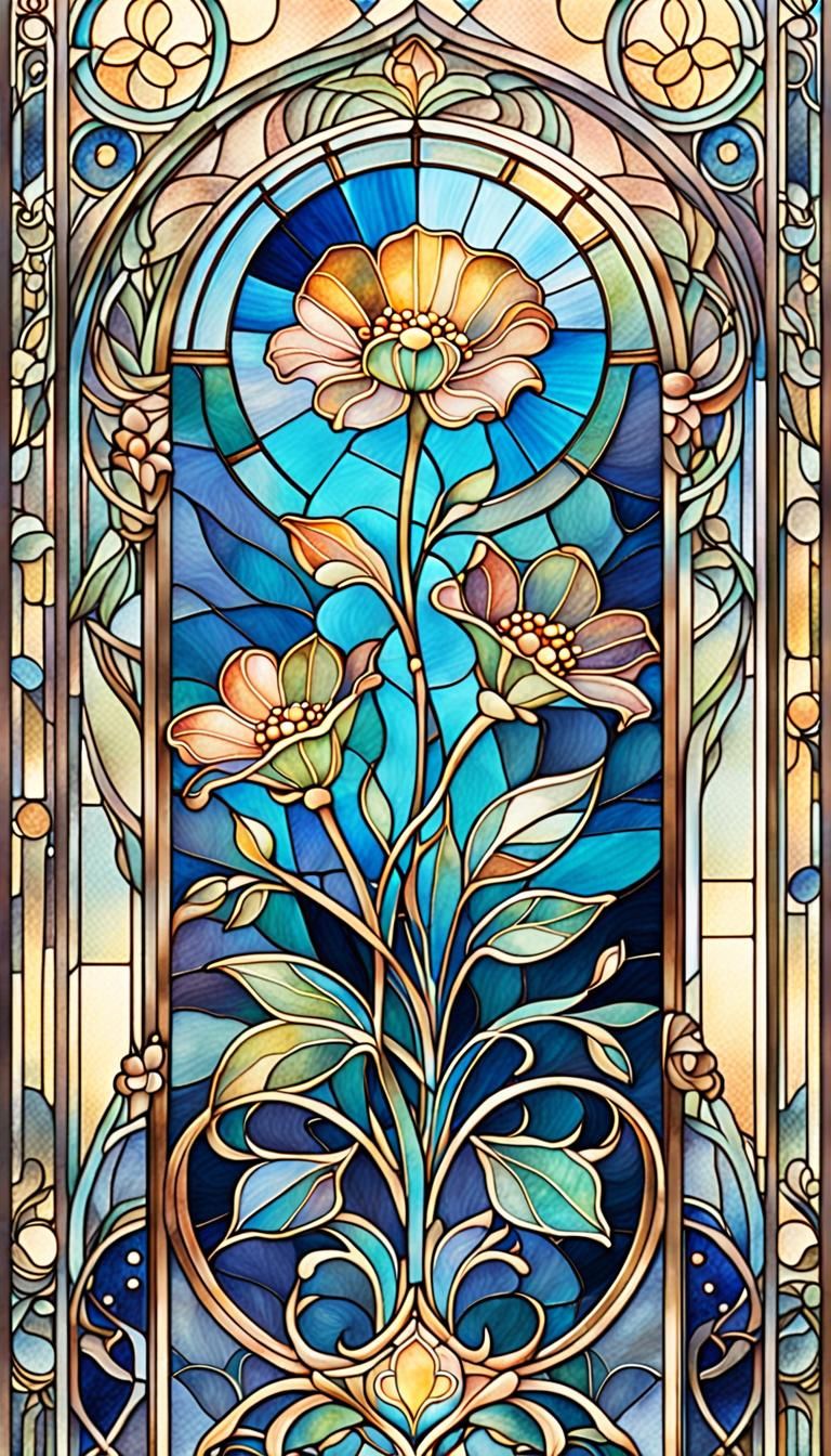 Art Nouveau Stained Glass Bookmark with Fantasy Landscape