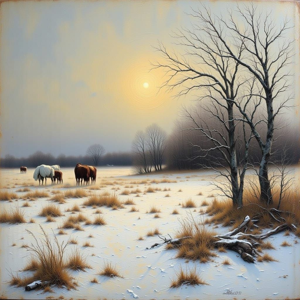 Impasto Winter Prairie Landscape