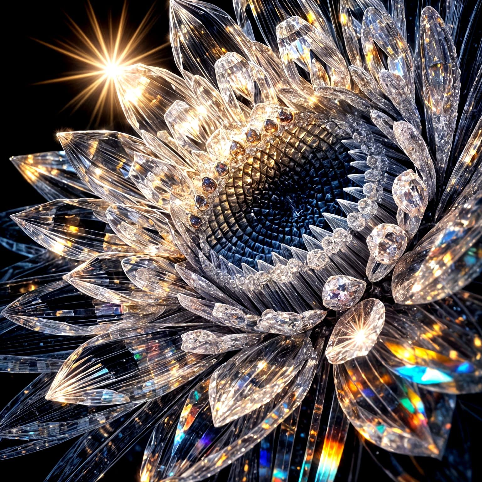 Crystal Sunflower Macrophotography: A Radiant Kaleidoscope