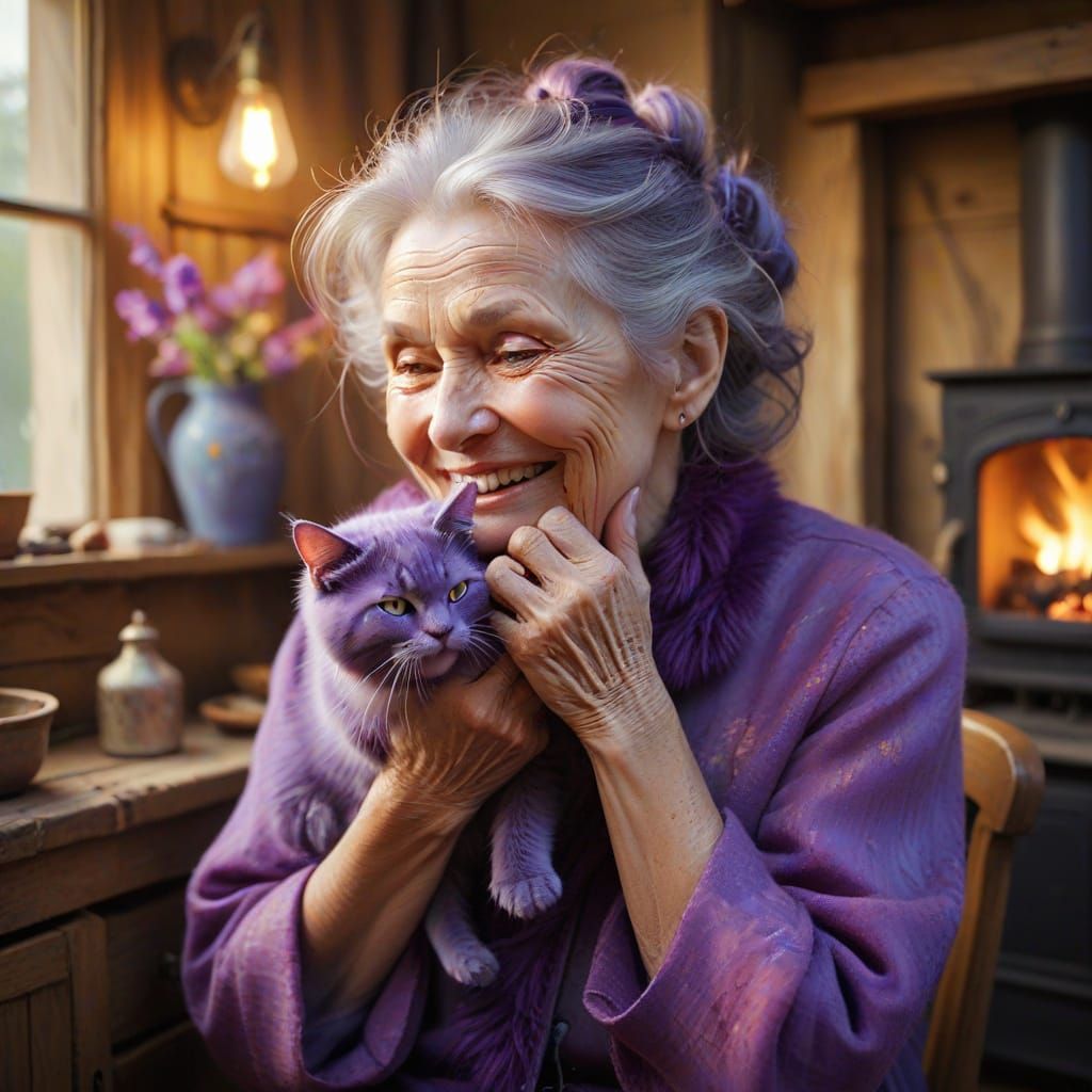 Ethereal Russian Woman and Cat in Whimsical Fantasy