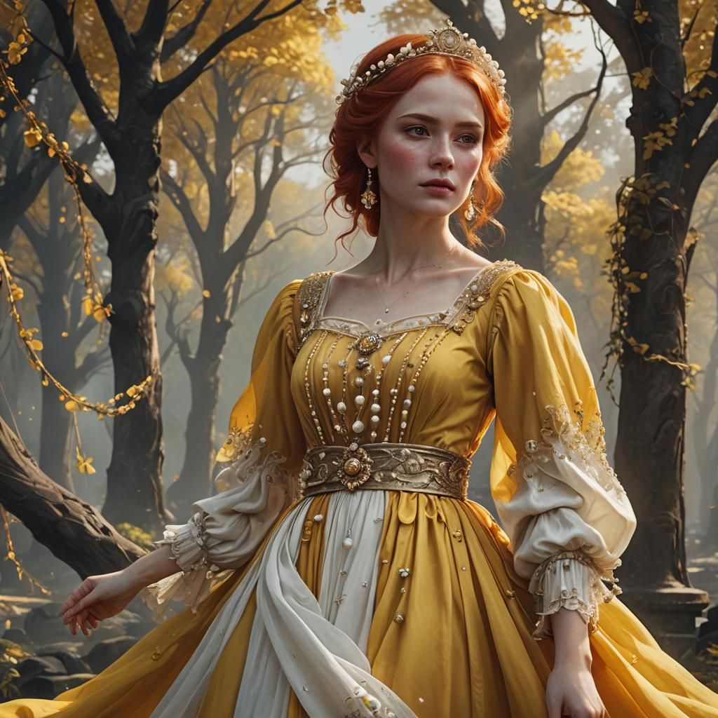 Russian Princess in Ethereal Yellow Dress