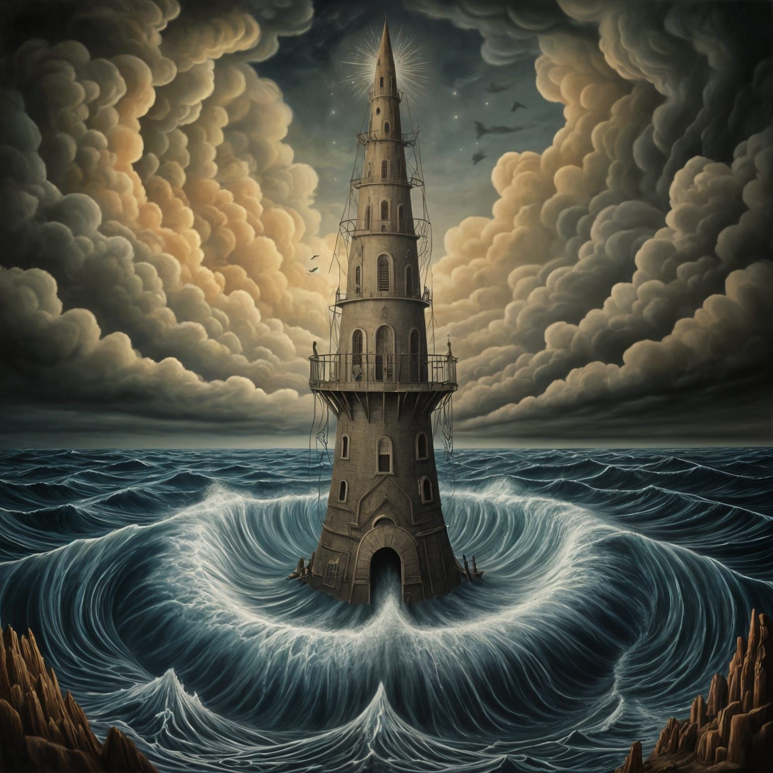 Stellar Ocean Funnel in Surrealist Style