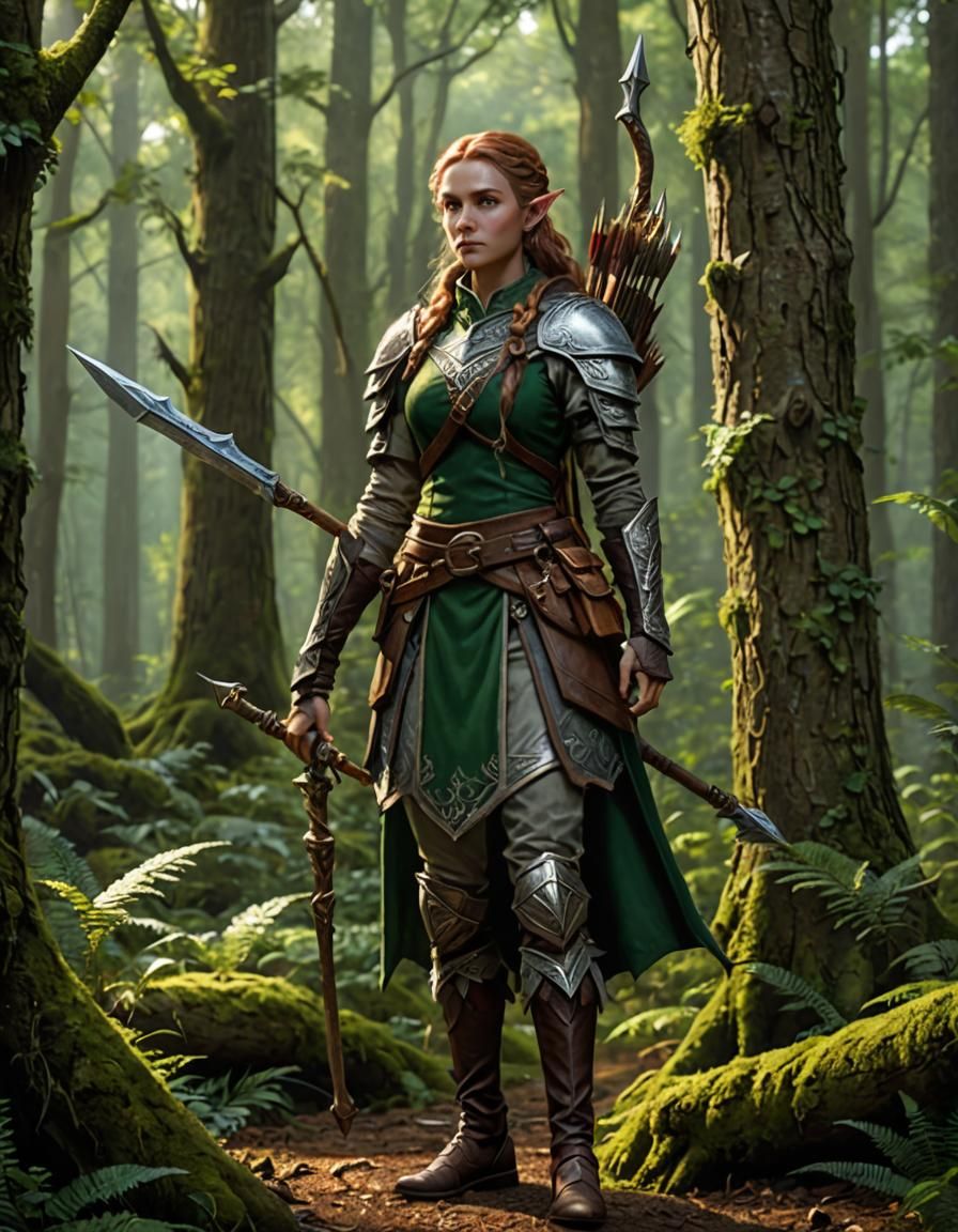 Ethereal Elf Huntress in Enchanted Forest