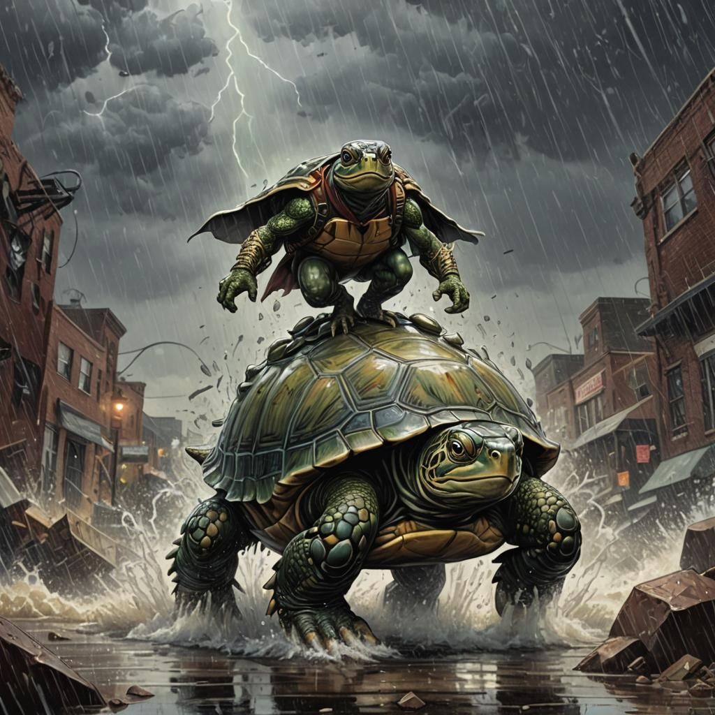 Terrapin in Tornado: Comic Book Art Illustration