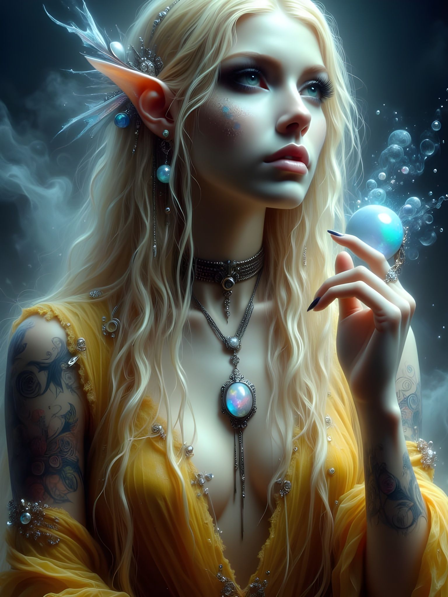 Hauntingly Beautiful Norse Goddess in Dimly Lit Portrait