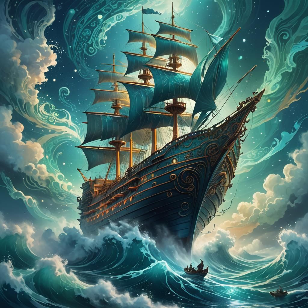 Fantastical Ship on Sea: Dreamlike Concept Art