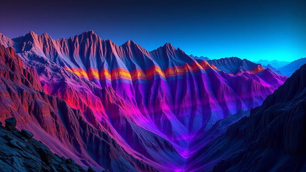 Neon Mountain Range in Fantasy Concept Art Style