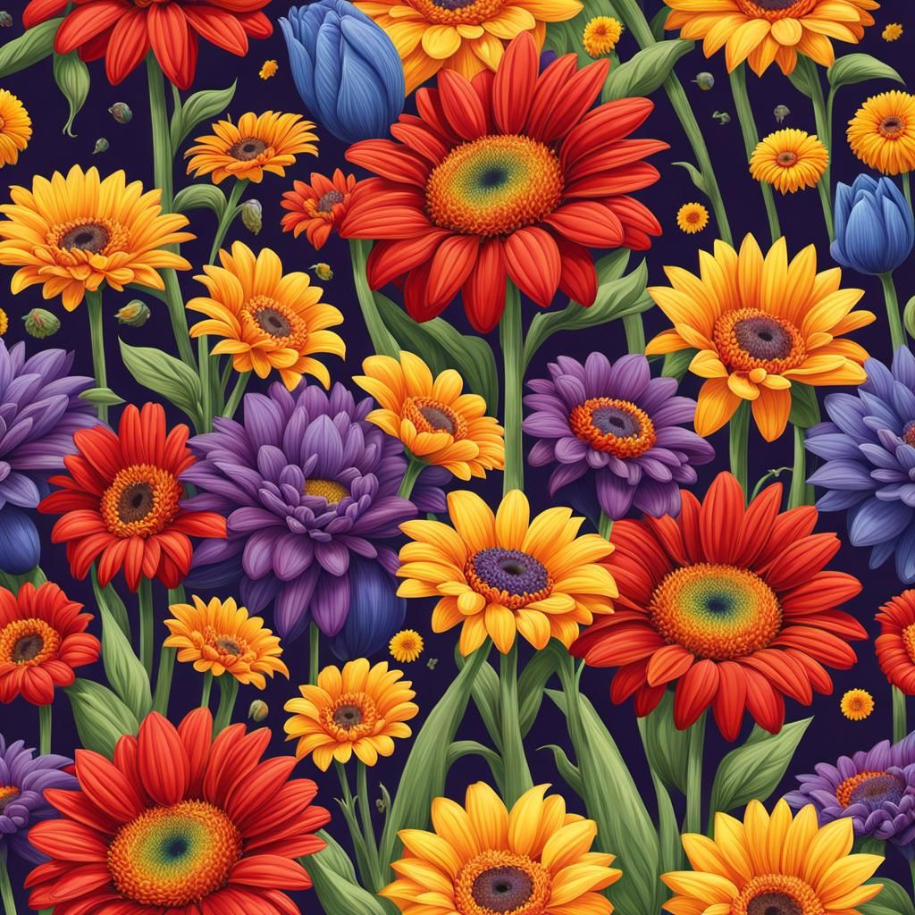 Colorful Garden with 3D Head Illustration
